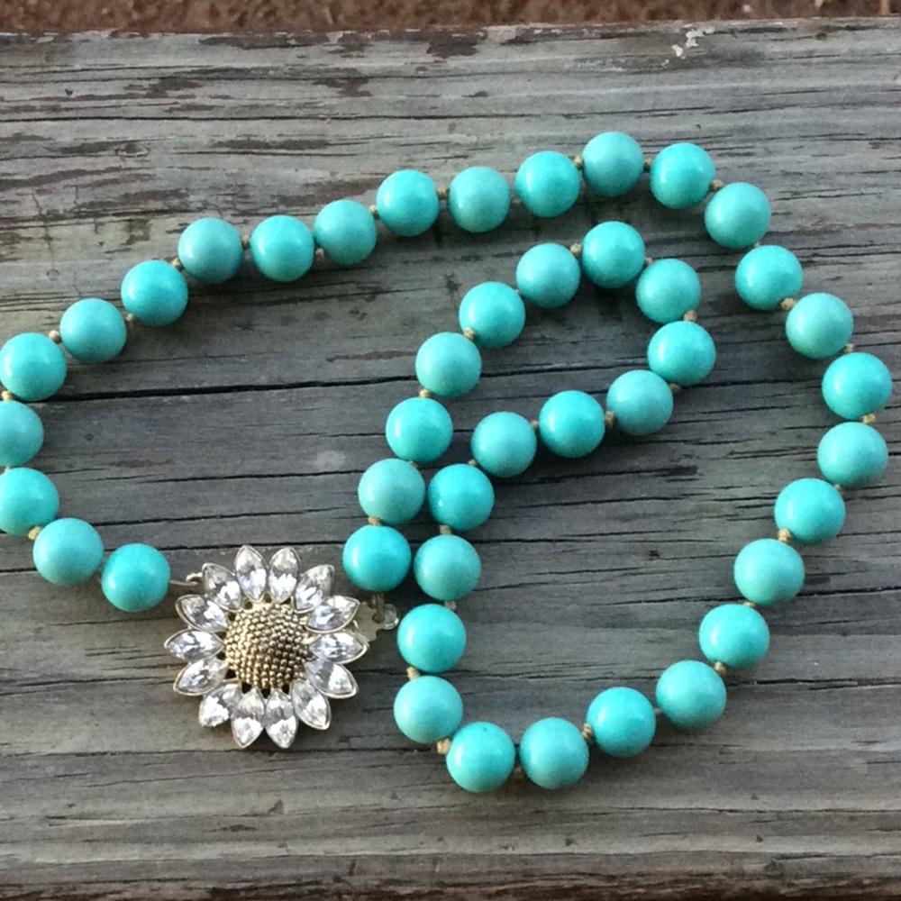 Fossil Faux Turquoise Necklace w/ Sunflower
